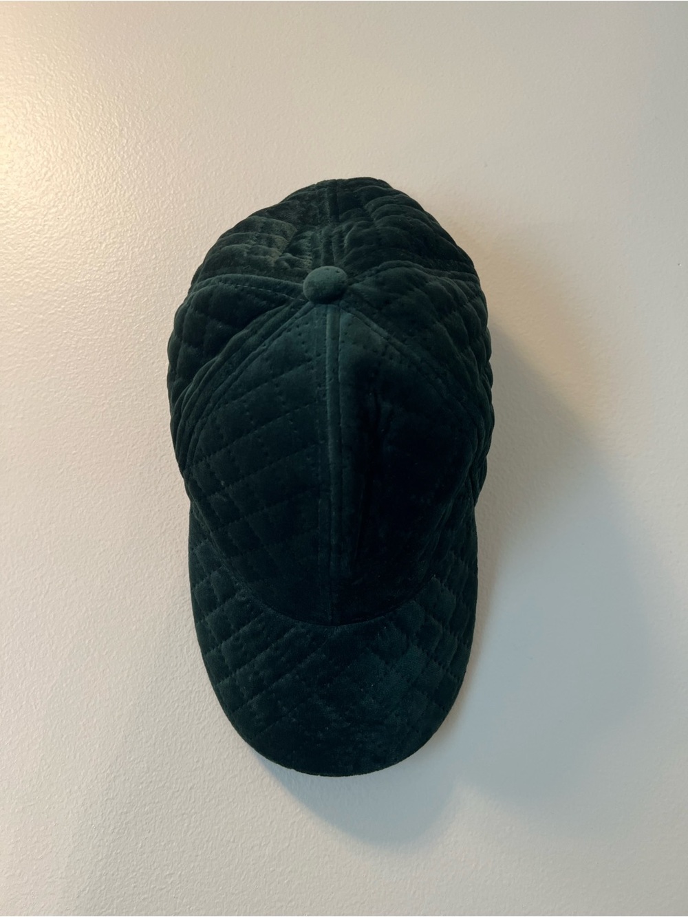 Quilted Dark Green Velvet Baseball Hat